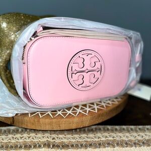NWT Tory Burch Mini Miller Logo Smooth Leather CrossBody Bag - Pink Pliè